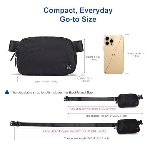 Pander Two Way Zipper Fanny Pack Nylon Everywhere Belt Bag for Women, Water Repellent Waist Packs, Crossbody Bags with Adjustable Strap (Black). | 1L nylon belt bag with a two-way zipper, three interior mesh pockets, and an adjustable strap for waist or c
