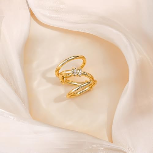 Gold Stackable Rings for Women Non Tarnish, Dainty 14K Gold/Silver Plated Cubic Zirconia Spinelli Ring Chunky Multi Rings Mixed Metals Ring Stack Set Non Tarnish Jewelry - color: Plain-Gold, size: 8