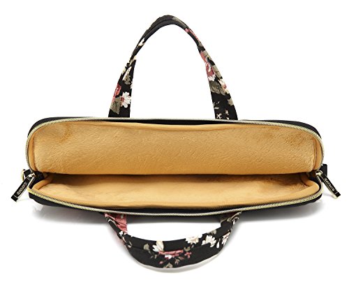 Black C Rose Patten water resistant Laptop Shoulder Messenger Bag Case Sleeve for 14 Inch 14.1 Inch Laptop,Laptop Briefcase - color: Black C Rose, size: 14-14.1 Inch