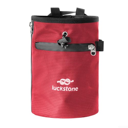 Climbing Chalk Bag with Drawstring Closure Nylon Gymnastics Powder Bucket for Rock Climbing Weightlifting Bouldering Adjustable Waist Belt and Carabiner(Red) - size: Red