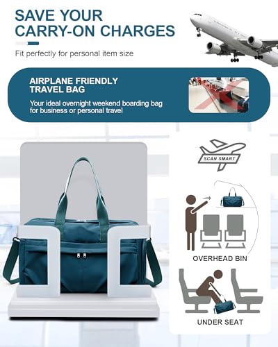 Gym Bag for Women Men with Shoe Compartment, Sport Duffel Bag, Waterproof Travel Weekender Overnight Carry on Bag for Yoga with Trolley Sleeve, Peacock Blue - color: A4-Peacock Blue