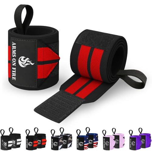 TECEUM Elastic Cotton Weightlifting Wrist Wraps with Thumb Loops, 1 Pair - color: Black and Red, style: 18" – Arms on Fire