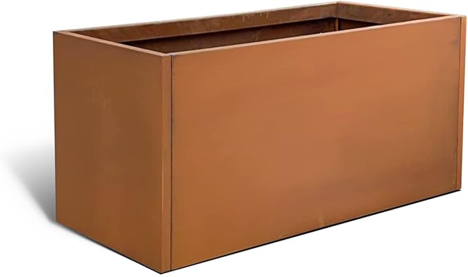 Corten Steel Planter Box Metal Outdoor Large Rectangular Rustic Durable Antique Detached for Commercial Residential Patio Deck and Backyard 36" x 12" x 16"