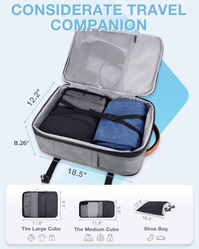BAGSMART 37L Expandable Travel Backpack Compression Carry On Daypack | Weekender Bag Fits 17" Laptop. Water Resistant Luggage with Packing Cubes and Shoe Pouch. - color: Green and White