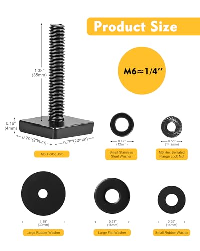 T Slot Bolts for Roof Rack Cross Bars, Platform, Cargo Basket, Stainless Square T Track Bolt Adapter to Secure Bike/Ski/Kayak Rack, Solar Panel, Awning, 4mm Thick - color: M6x35mm,6pk