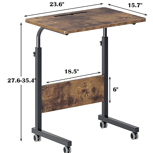 DlandHome 23.6 Inches Rolling Desk with Wheels Adjustable Height, Retro | Mobile Standing Desk Small Side Table Portable Laptop Cart PC Table, C-Shaped Bed Couch End Tables, Livingroom Bedroom - color: Retro Style, size: 23.6 Inch