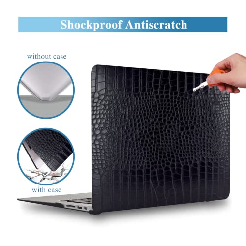 Compatible with Crocodile MacBook Air 13 inch Case 2021 2020 2019 2018 M1 A2337 A2179 A1932, Textured Elegant Luxury Aligator Skin Snakeskin PU Leather Hard Shell & Keyboard Cover, Black - color: # Black Crocodile