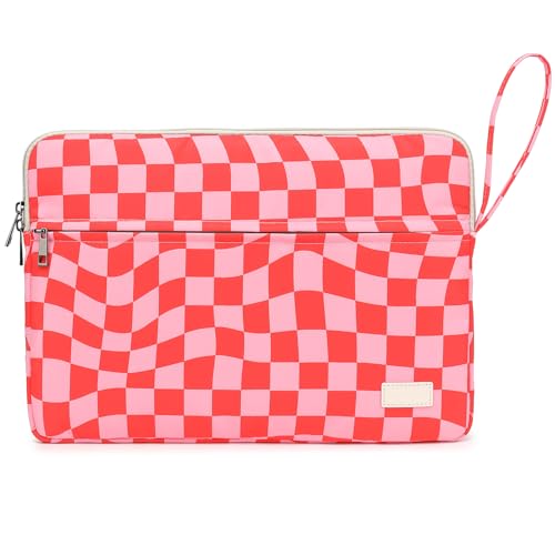 Pink Checker Pattern 13 inch Canvas Laptop Sleeve with Pocket 13 inch 13.3 inch Laptop 13 case13 Sleeve - color: Pink Checkered, size: 12.5 inch-13.3 inch