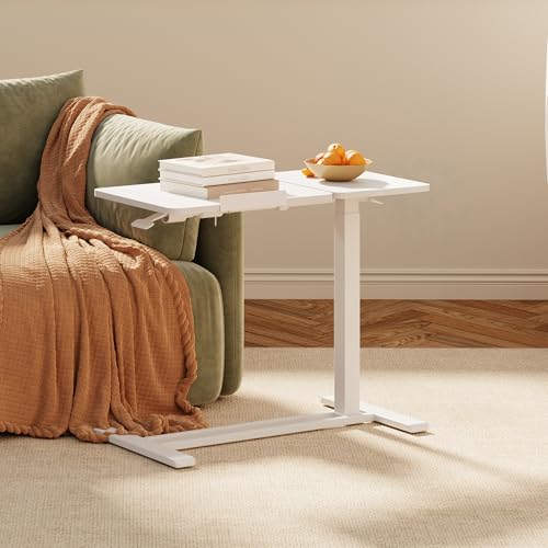 28''Pneumatic Overbed Tilting Bedside Table,Small Desk with Wheels | 27.6"x15.7" White Single-Side Flip Tabletop,Hospital Medical Bedside Table,Overbed Table with Wheels,Small Standing Desk - color: White, size: Small