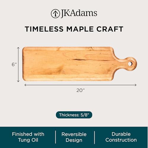 J.K. Adams Maple Artisan Plank Serving Board with Handle, 20" x 6" | Wood Charcuterie & Cheese Board, Wooden Tray for Food Prep and Presentation - size: 20"L x 6"W