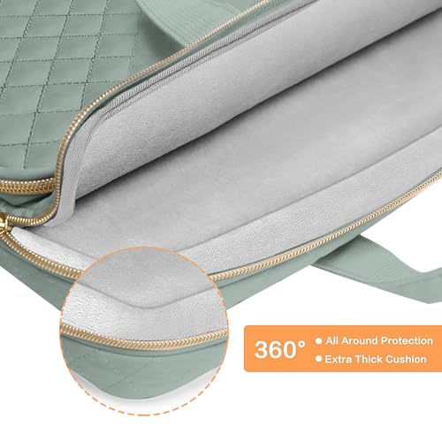 MOSISO 360 Protective Laptop Case 14 inch, 14 inch Laptop Sleeve | Compatible with HP Lenovo Dell ASUS Acer, HP Stream, Dell Latitude,Square Quilted Bag with 2 Pockets&Handle&Belt,AntiqueGreen - color: Antique Green, size: 14 inch
