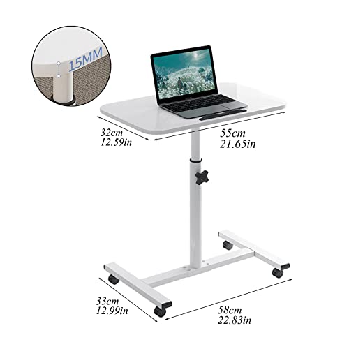 Overbed Table Adjustable Overbed Table Portable 360° Tilting Laptop Computer Sofa Table,Over Chair Tables for Disabled with Wheels,Adjustable 90Cm Desk,White - color: White