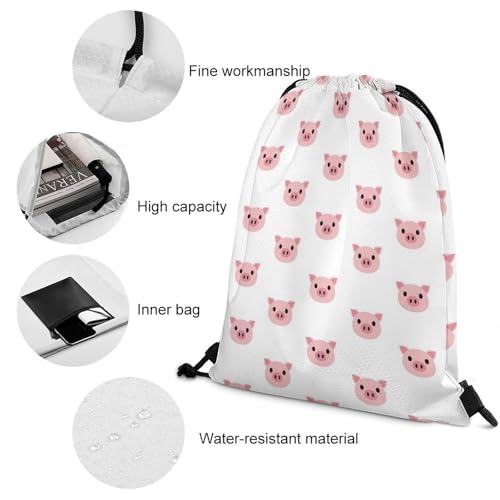 Gym Drawstring Bag Sports Sackpack Waterproof String Backpack with Shoe Compartment for Hiking Swimming Training, Funny Pink Pig Face Bags - color: Picture (28)