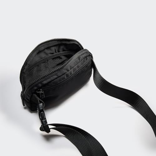 Pander Two Way Zipper Fanny Pack Nylon Everywhere Belt Bag for Women, Water Repellent Waist Packs, Crossbody Bags with Adjustable Strap (Black). | 1L nylon belt bag with a two-way zipper, three interior mesh pockets, and an adjustable strap for waist or c