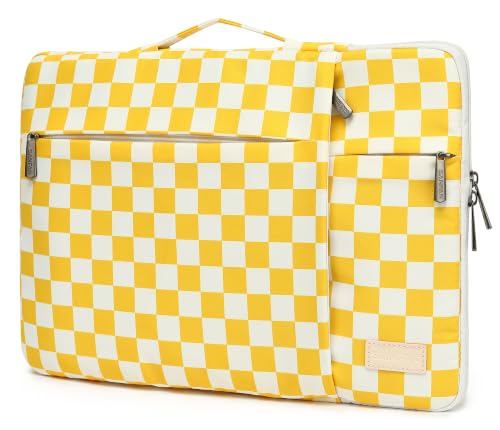360 Degree Protective Laptop Sleeve with Multi-Pockets (Yellow Checkered, 14 inch-14.4 inch) - color: Yellow Checkered, size: 14 inch-14.4 inch