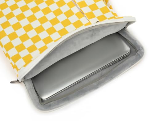 360 Degree Protective Laptop Sleeve with Multi-Pockets (Yellow Checkered, 14 inch-14.4 inch) - color: Yellow Checkered, size: 14 inch-14.4 inch