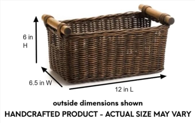 The Basket Lady Petit Wicker Storage Basket, 2 pcs Medium, Antique Walnut Brown