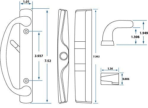 Rockwell Security Euro Charlotte Patio Sliding Door Handle Brushed Nickel Finish Fits 1-3/4 Inch Thick Doors with 3-15/16 Inch Screw Holes with 3 or 4 Holes - color: Brushed Nickel