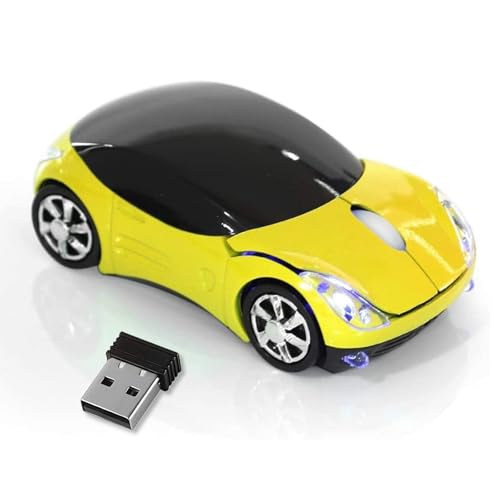 Yellow Wireless Mouse，Car Mouse 1600DPI 2.4G with USB Reciver for Computer Wireless Computer Mouse Wireless Cute Wireless Mouse for Mac OS Windows for Laptop Tablet（Yellow） - color: YELLOW