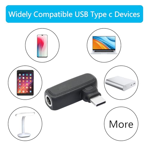 90 Degree 100W DC 5.5mm x 2.5mm Power Adapter, Input 15 - 20.5V, PD Chip | Right Angle DC 5525 Female to USB Type C Male PD Plug, Built in PD Intelligent Chip Quick Identification V/A, for USB C Port - style: DC 5525 Female to USB Type c Male - 100W