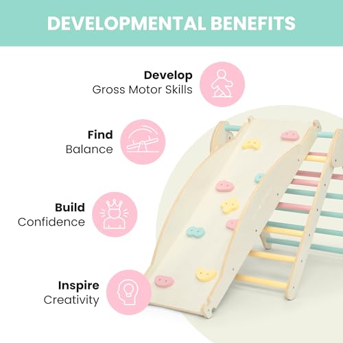 Delta Children Lil’ Climber Gym - Indoor Climbing Gym/Jungle Gym for Kids - Montessori Toy with Reversible Arch/Rocking Chair, Reversible Rock Wall/Slide Ramp and Pikler Triangle - for Toddlers 3+