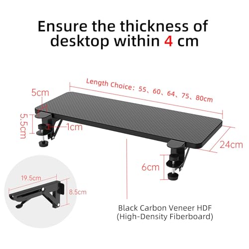 Sisyphy Ergonomics Desk Extender Tray, 25.2x9.5" Punch-Free Clamp on, Foldable Keyboard Drawer Tray, Table Mount Arm Wrist Rest Shelf, Computer Elbow Arm Support - color: Carbon, size: 25.2*9.5"(64*24cm)