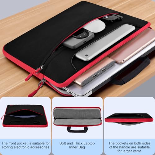 Hseok Laptop Shoulder Bag 15.6-16 inch Case,Water-Resistant Shockproof Computer Handbag with Small Case Compatible with MacBook Pro/Neo 16",Mac Air 15 M5, XPS 15/16 and most 15.6-16 PC,Black-red - color: Black-red, size: 15.6-16"