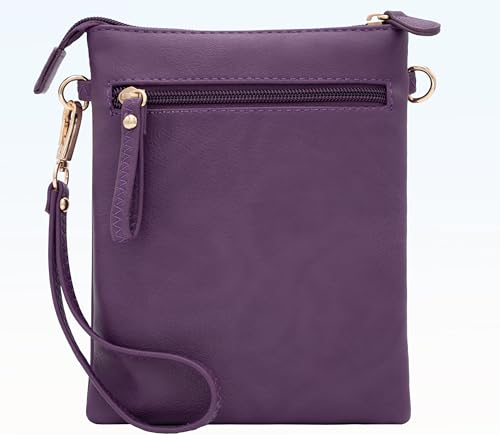 Solene Small Multi Zipper Pockets Crossbody Bag with Detachable Wristlet - color: Purple