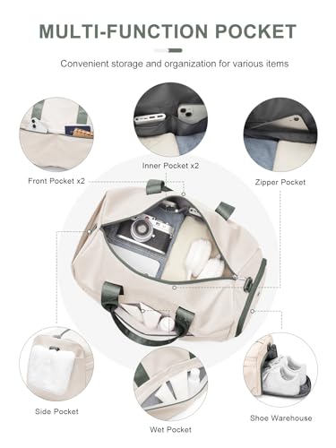 Gym Bag for Women Duffle Bag with Shoe Compartment Yoga Mat Bag Sports Workout Bag Weekend Overnight Bag, Beige Green - color: A22- Beige Green