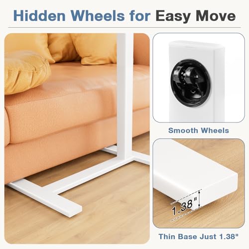 DUMOS Adjustable Bedside Overbed Table with Wheels, White | Laptop Standing Desk with Tilting Top Height, Mobile Rolling Computer Cart for Hospital Home Bedroom Use - color: White, size: 27.4" x 15.7" x 43.3"