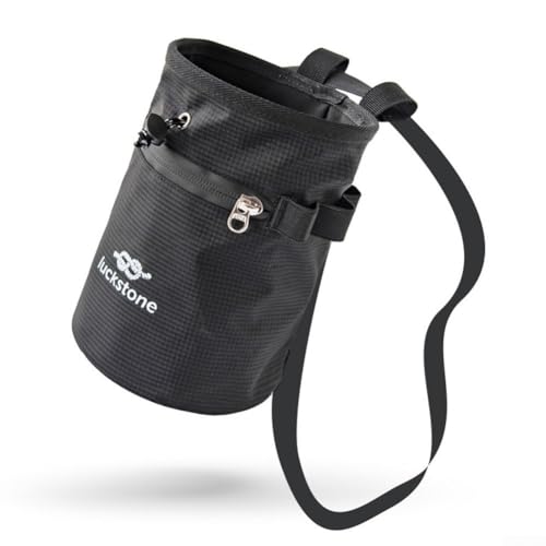 Bouldering Chalk Bucket, Nylon Climbing Chalk Bag with Adjustable Waist Belt Holder, Drawstring Anti Slip Grip Powder Bag for Rock Climbing, Weightlifting Gym Chalk, Gymnastics, Black(Red) - size: Red