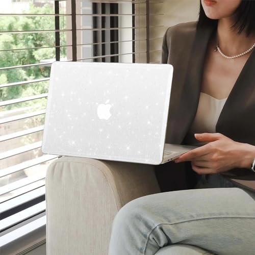 Clear Glitter Case for MacBook Air 13 inch 2021-2018 M1 A2337 A2179 A1932, Glitter MacBook Air M1 Case, Shiny Bling Sparkle Plastic Hardshell & Keyboard Cover for MacBook Air 13.3'', Transparent - color: # PC+Clear Glitter
