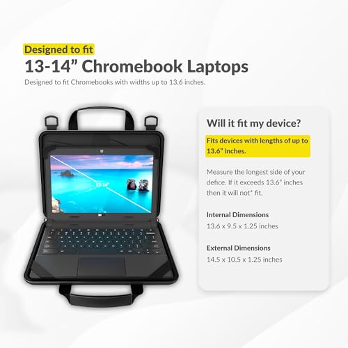 13-14 Inch Always-on Chromebook Protective Hard Case with Accessory Pouch and Adjustable Shoulder Strap - color: Deep Blue