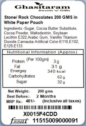 Jaiccha Ghasitaram Rakhi Gifts for Brothers Rakhi Chocolate - Stone/Rock Chocolates 200 GMS in White Paper Pouch with Pearl Rakhi