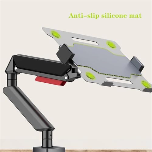 Office Laptop Mount with Adjustable Tray for 10-17”Notebook, Full Motion Gas Spring Mount Arm for 17-32”Monitor (Within 4.4~22.0lbs), C-Clamp and Grommet Base Desk Accessories(Black)