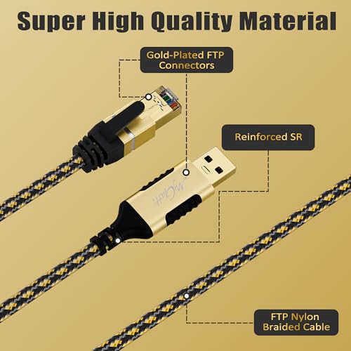 USB to Ethernet Cable 3 FT, USB-A 3.0 to RJ45 Cable, FTP, 1Gbps High-Speed-Shielded LAN Network Cable, Directly Connected, Compatible with Laptop, PC, MacBook, Switch, Windows, macOS, Linux - size: 3FT