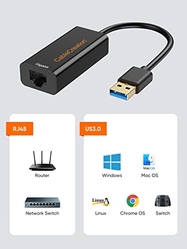 USB to Ethernet Adapter, CableCreation USB 3.0 to Wired LAN Network Adapter | 10/100/1000 Gigabit Compatible with Nintendo Switch, Windows, MacBook, macOS, Mac Pro Mini, Laptop, PC and More - size: 1Pack
