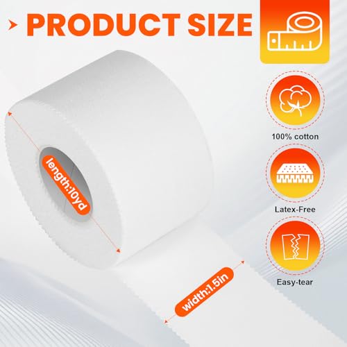 TENKAIWICK White Athletic Tape 16Pk, 1.5"x160Yds, Ankle/Wrist Support, for Soccer/Football - size: 16P