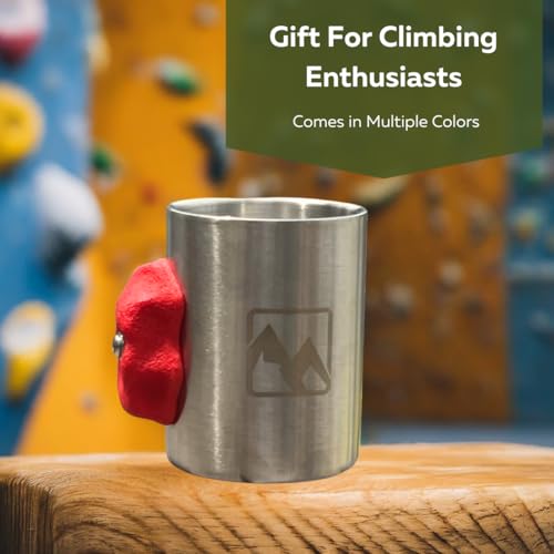 Rock Climbing Mug with Real Crimp Handle - 12oz Stainless Steel Pinch Hold Mug Climber Gift (Red) - color: Red