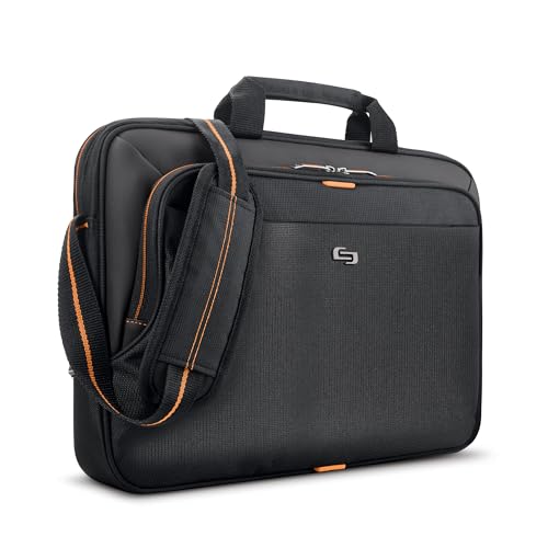 Solo New York Briefcase - 13.3" Laptop Carrying Bag for Women & Men, Brief for Travel & Work - Ace Slim, Black & Orange - size: 13.3"