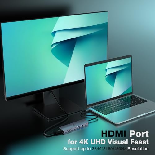 USB C HUB, 7 in 1 Hub Adapter, HDMI Output, 100W Power Delivery, USB C 3.0, Two USB 3.0 Ports, SD/TF Card Reader, Perfect for USB C Laptops Dell XPS/HP/Surface and Other Type