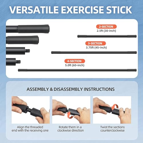 ZJchao Yoga Stick, Multifunctional Stretching Bar with 4 Steel Bars and Non Slip Handles for Shoulder Mobility, Flexibility and Balance Training in Yoga and Fitness