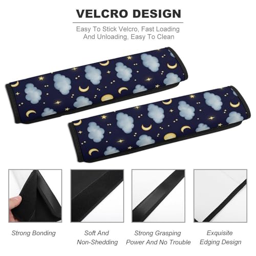 Universal Soft and Comfortable Seat Belt Cover for Adults and Children, Most Cars, 2 Pack Moon Cloud Stars Dreamy Night Sky Seat Belt Covers Cushion Neck and Shoulder Support - color: Pattern 613