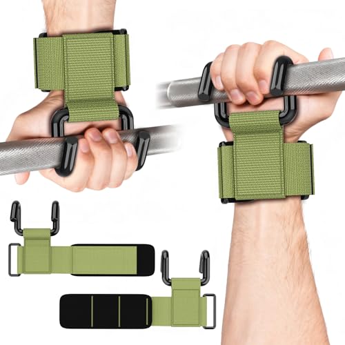 GPANDAG Weight Lifting Hooks for Men and Women (Pair) | 330 LB Heavy Duty Gym Lifting Wrist Strap Hook for Deadlifts, Pull-Ups, Strength Training, 0.4inch Grip Weightlifting Hooks - color: Army Green