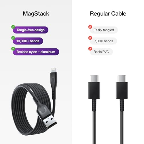 Statik MagStack USB A to Lightning Coiling Magnetic Charging Cable, 12W | MFi-certified Nylon Braided Tangle-Free, Magnetic Coiling, Data Transfer, Compatible with iPhone & iPad, 6FT Black, 3 Pack - color: Black, size: 6ft (3 Pack), style: USB-A to Lightn