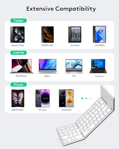 Samsers Foldable Bluetooth Keyboard with Touchpad, Slim Compact, Silver | Multi-touch Trackpad, Full Size, Phone Holder, USB-C Charging, 3 Device, for Android Windows iOS Mac OS, Mobile Productivity - color: Frost Silver, size: 3-Device