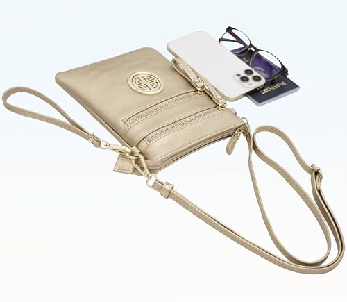 Solene Small Multi Zipper Pockets Crossbody Bag with Detachable Wristlet - color: Rose Gold-1