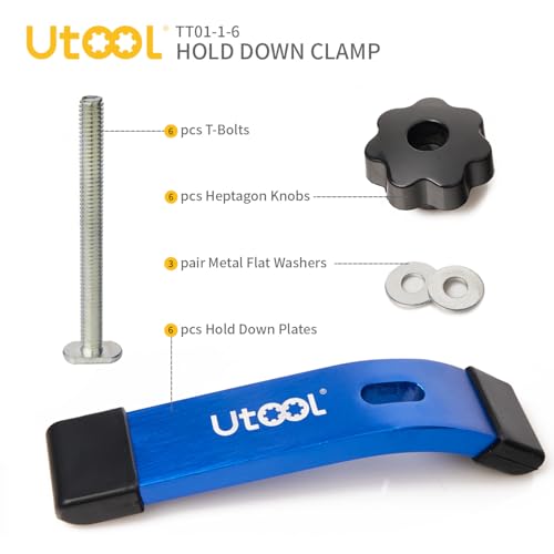 6 Pack T-Track Hold Down Clamps Kit, 6-1/3" L x 1-1/5" Width, Blue | Heavy Duty Anodized Clamps for Woodworking - size: ‎6 PCS Clamps