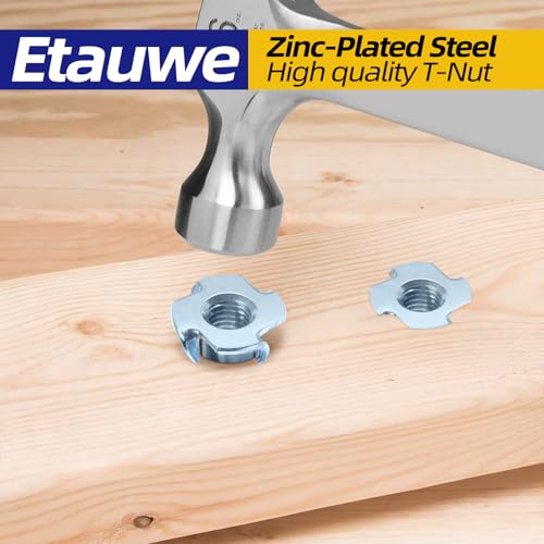 1/4"-20 T-Nuts zinc Plated Steel, 4-Pronged Tee Nut for Wood, Rock Climbing Holds, Furniture, 100 PCS - color: Zinc Coated Steel, size: 1/4"-20