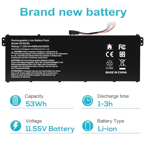 AP20CBL Laptop Battery for Acer Aspire 5 A515-45 A515-45G A515-46 A515-56 A515-56T A515-56G Aspire 7 A715-43G Swift 3 SF314-43 SF314-511 Vero AV15-51 TravelMate Spin B3 B311RNA-32 Chromebook CB315-4H - size: 10.24*3.31*0.2inch AP20CBL